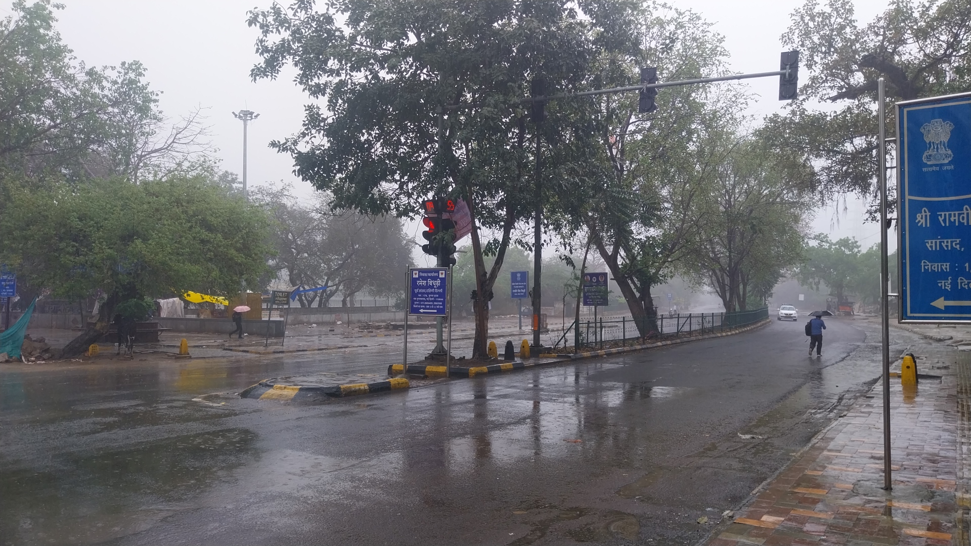 Light drizzle and cloudy skies over Delhi as the weather turns pleasant after days of heat.