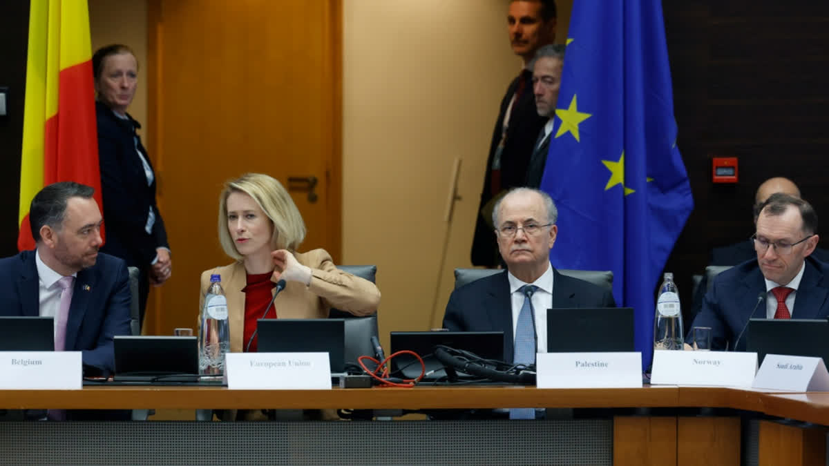 EU Hosts Palestinian Leader In Conference About Security And Peace In Gaza And The West Bank From left, Belgium's Foreign Minister Maxime Prevot, European Union foreign policy chief Kaja Kallas, Palestinian Prime Minister Mohammad Mustafa and Norway's Foreign Minister Espen Barth Eide during a meeting of the Global Alliance for the Implementation of the Two-State Solution in Brussels, Monday, April 20, 2026.