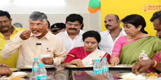 CM Chandrababu and his Wife Breakfast at Anna Canteen Live