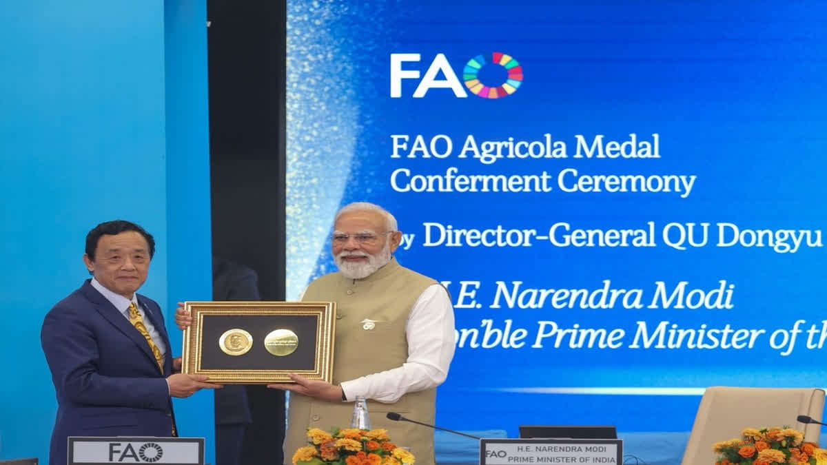 Prime Minister Narendra Modi was on Wednesday conferred the prestigious Agricola Medal for 2026 by the Food and Agriculture Organization (FAO) of the United Nations, at the FAO Headquarters in Rome.