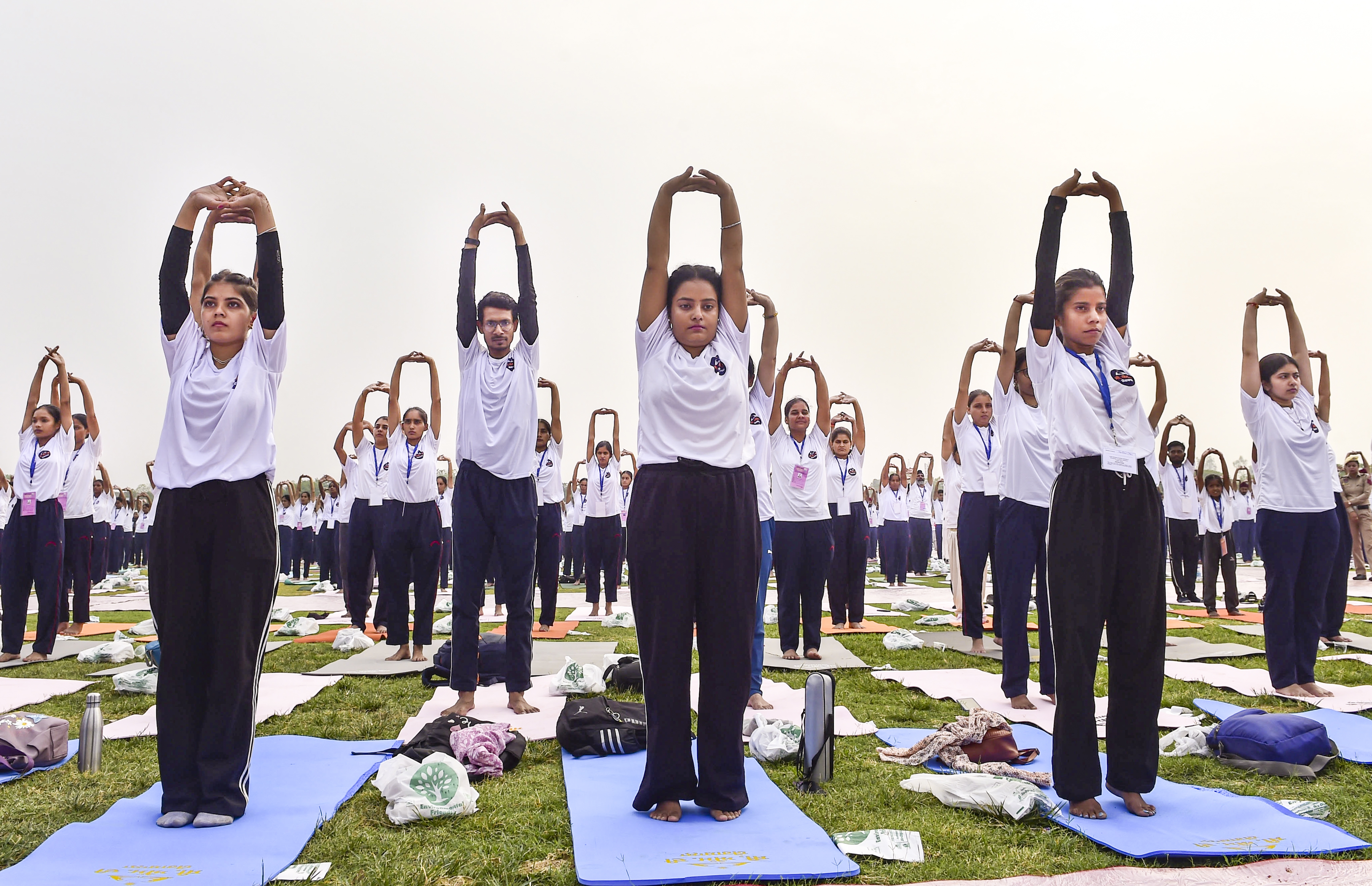 People take part in a yoga session ahead of International Yoga Day, at Punjab Armed Police (PAP) campus in Jalandhar, Punjab, Thursday, June 19, 2025