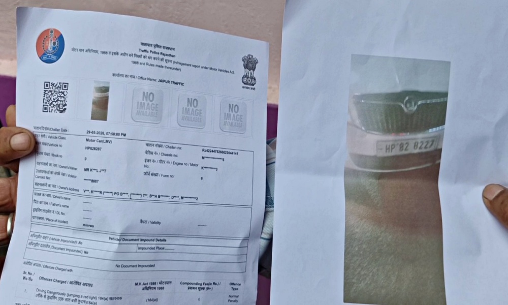 राजस्थान में कटा कार का चालान