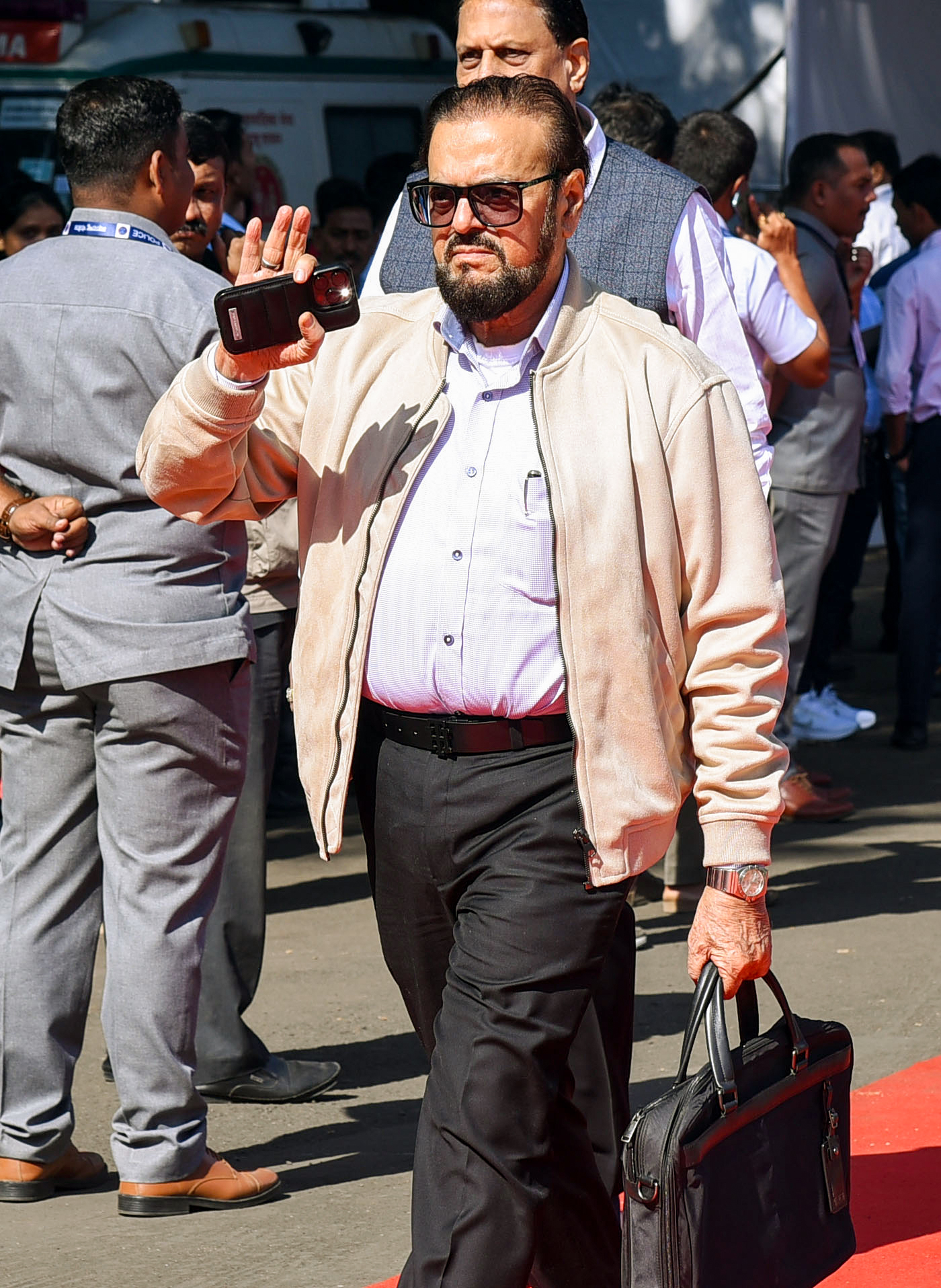Samajwadi Party MLA Abu Asim Azmi arrives to attend the first day of state Assembly Winter Session, at Vidhan Bhavan in Nagpur on Monday, Dec 15, 2025.