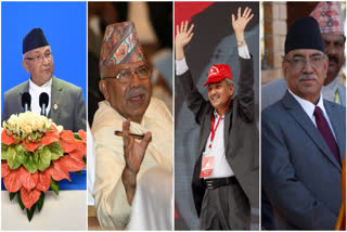FILE- (From left) K P Sharma Oli, Madhav Kumar, Baburam Bhattarai, Pushpakamal Dahal