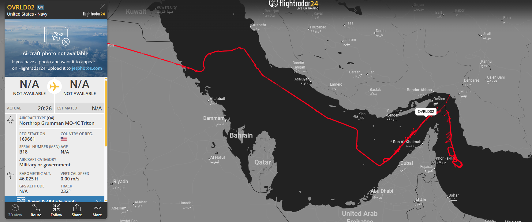 Flightpath of the surveillance drone.