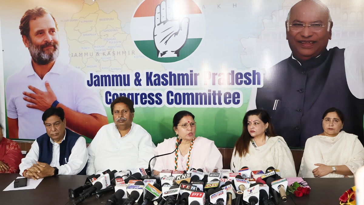 Congress leaders address a press conference in Jammu