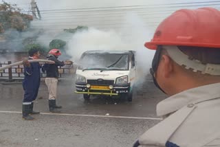 car catches fire in joraht