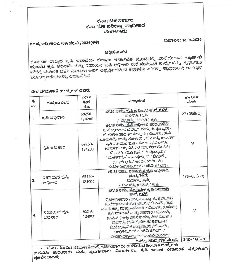 KEA Recruitment for Agriculture Officer recruitment