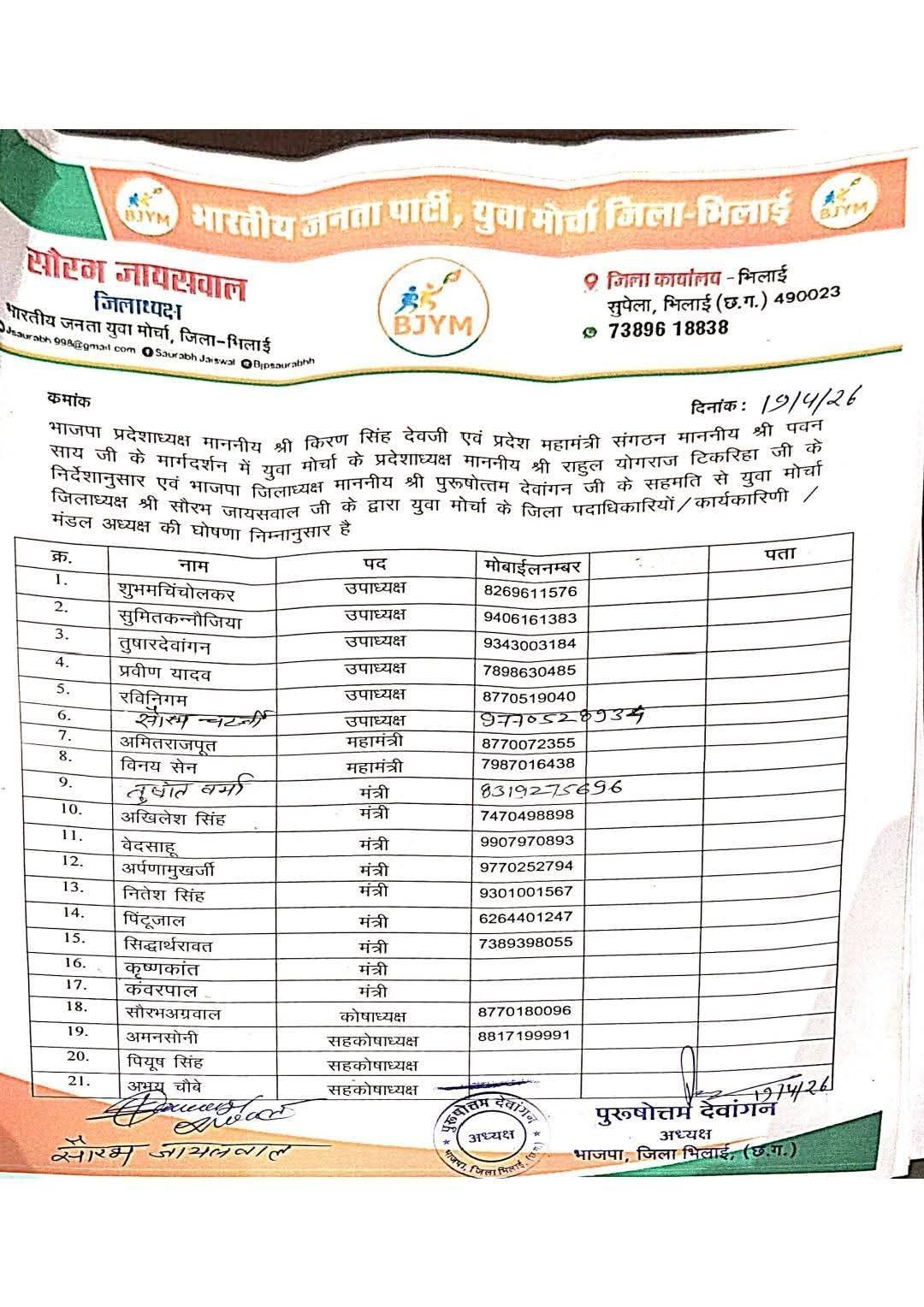 BJP Yuva Morcha Durg Bhilai