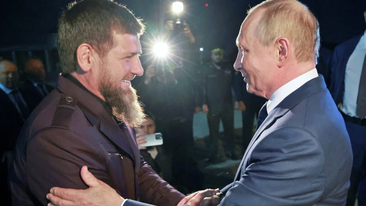 Putin Makes Surprise Trip To Chechnya Amid Ukraine's Cross-border Incursion Russian President Vladimir Putin, right, is welcomed by Head of Russian Chechen Republic Ramzan Kadyrov upon his arrival at the city's airport in Grozny, Chechen Republic, Russia, Tuesday, Aug. 20, 2024.