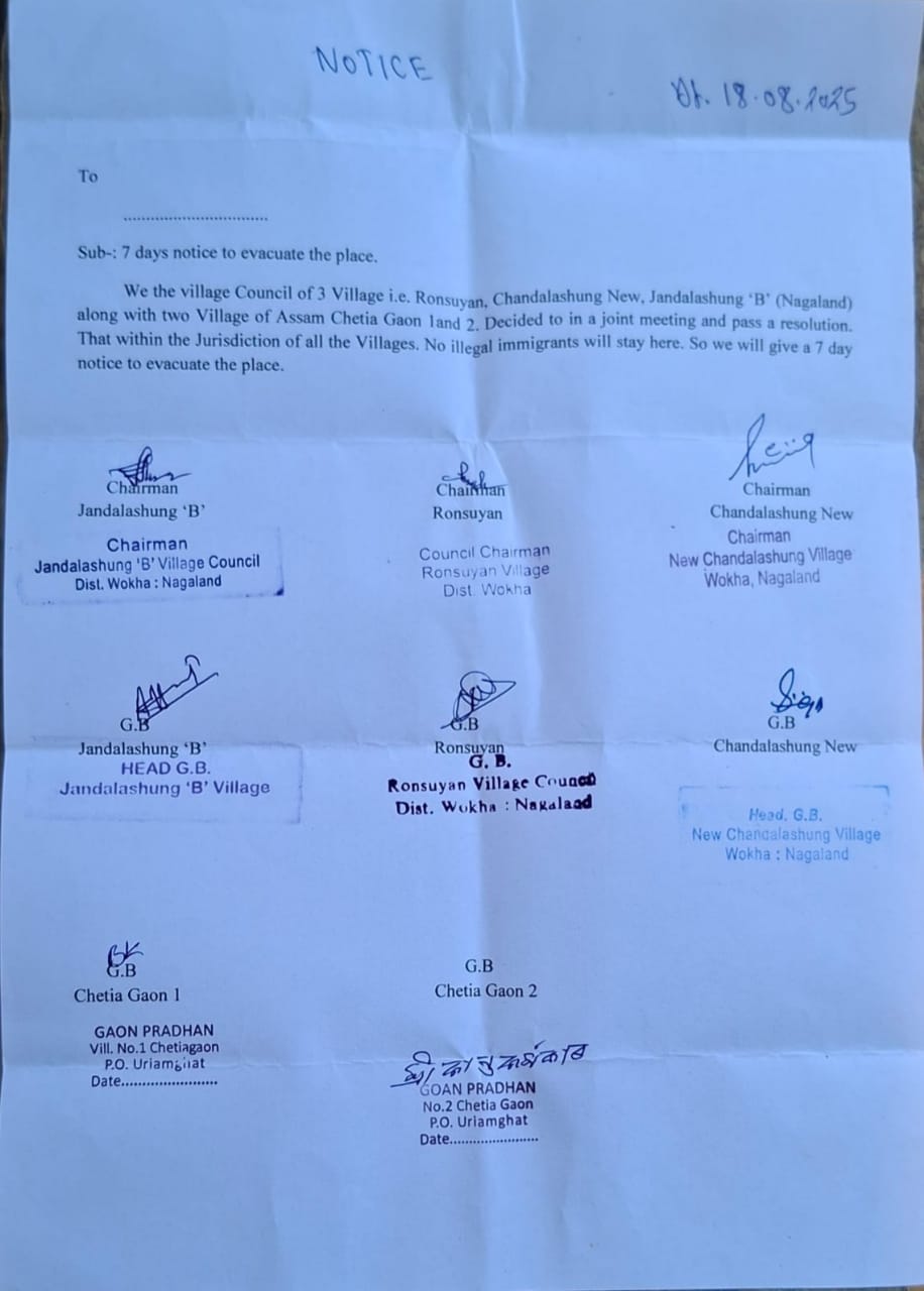 Nagaland issues eviction notice from Assam area