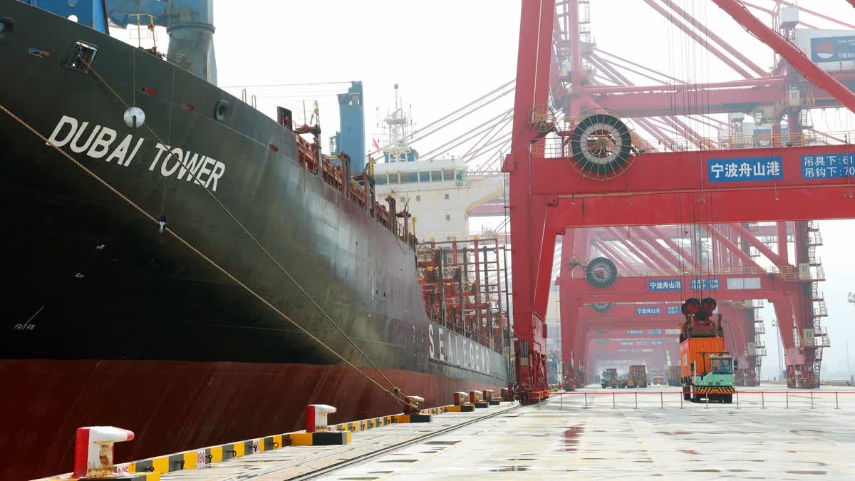 The ship "Dubai Tower" owned by the Sea Legend is pictured at the Ningbo-Zhoushan port in Ningbo, eastern China's Zhejiang province on August 15.