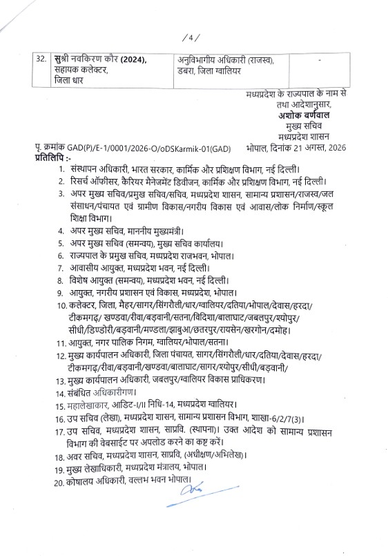 MP 32 IAS OFFICERS TRANSFERRED