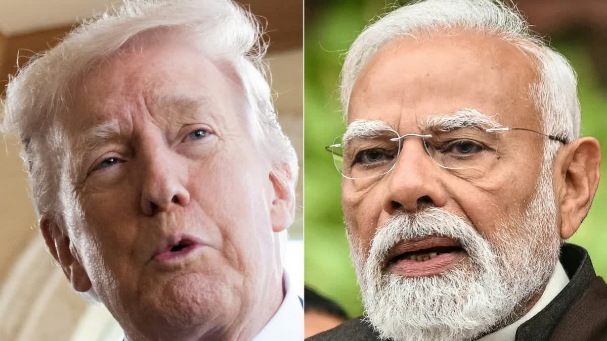 This combination of pictures created on February 02, 2026 shows, L/R, US President Donald Trump in Palm Beach, Florida, February 1, 2026 and India's Prime Minister Narendra Modi in New Delhi on January 29, 2026