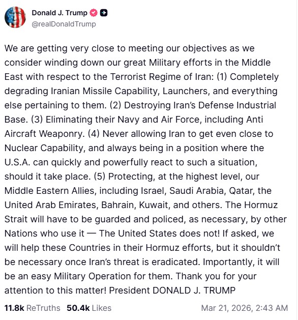 Donald Trump Fresh Warning To Iran Open Strait Of Hormuz In 48 Hrs Or US Will Obliterate Your Power Plants