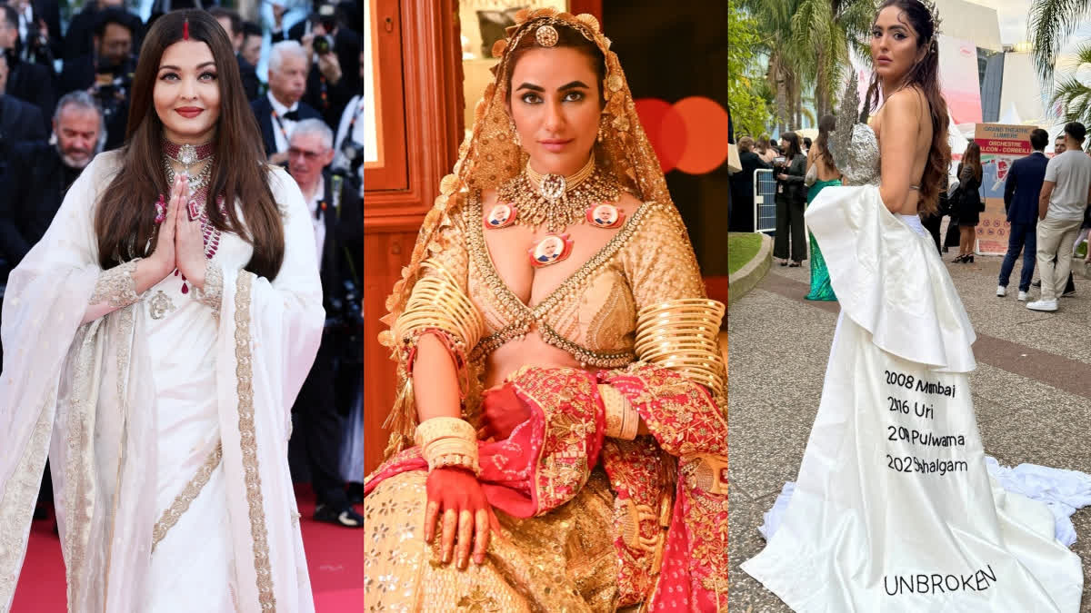 Aishwarya Rai Bachchan in white ivory Manish Malhotra saree, Ruchi Gujjar flaunting necklace with Narendra Modi's photo, and Sonam C Chhabra paying tribute to Indian martyrs in different terror attacks at Cannes Film Festival