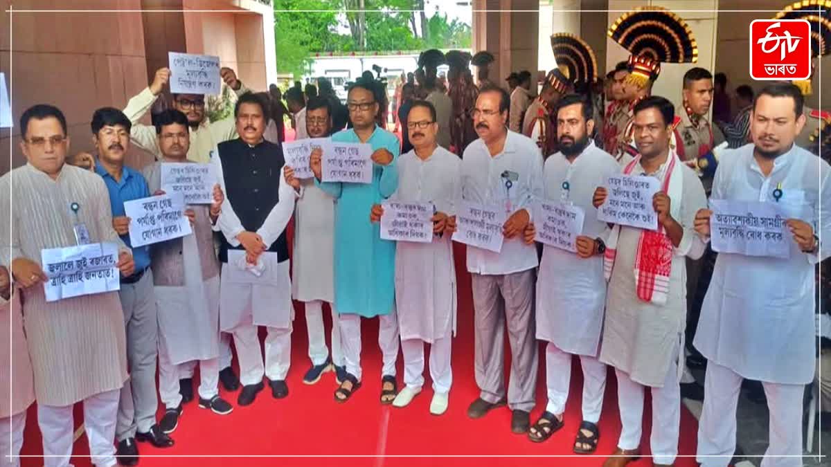 The Opposition staged a protest in the Assam Assembly over the issue of rising prices