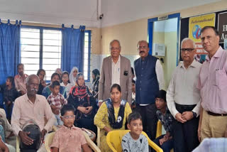 Children who benefitted from affordable eye treatments at Usha Kiran Eye Hospital and Charitable Trust with Dr K.V. Ravishankar (extreme right)