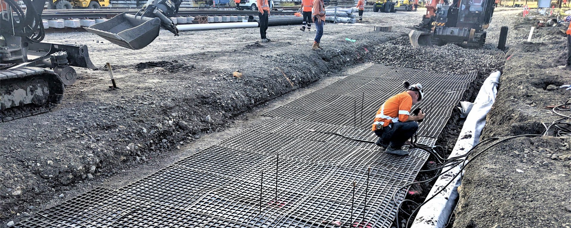 The recycled rubber grids on a stretch of test track laid at Chullora NSW