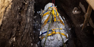 Archaeologists extracting a pre-Hispanic burial estimated to date to 850 B.C. at an archaeological site in Antiguo Cuscatlan, El Salvador, on July 21, 2026.