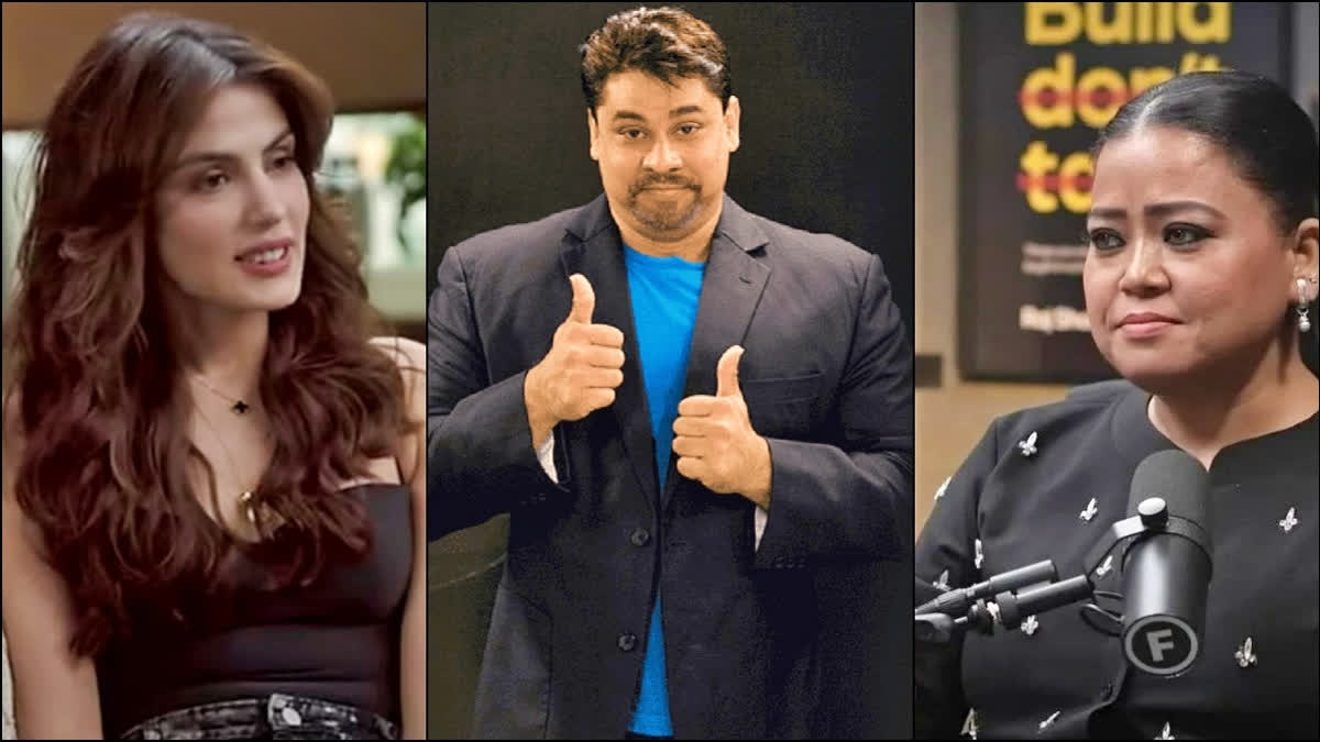 L-R: Rhea Chakraborty, Cyrus Broacha and Bharti Singh