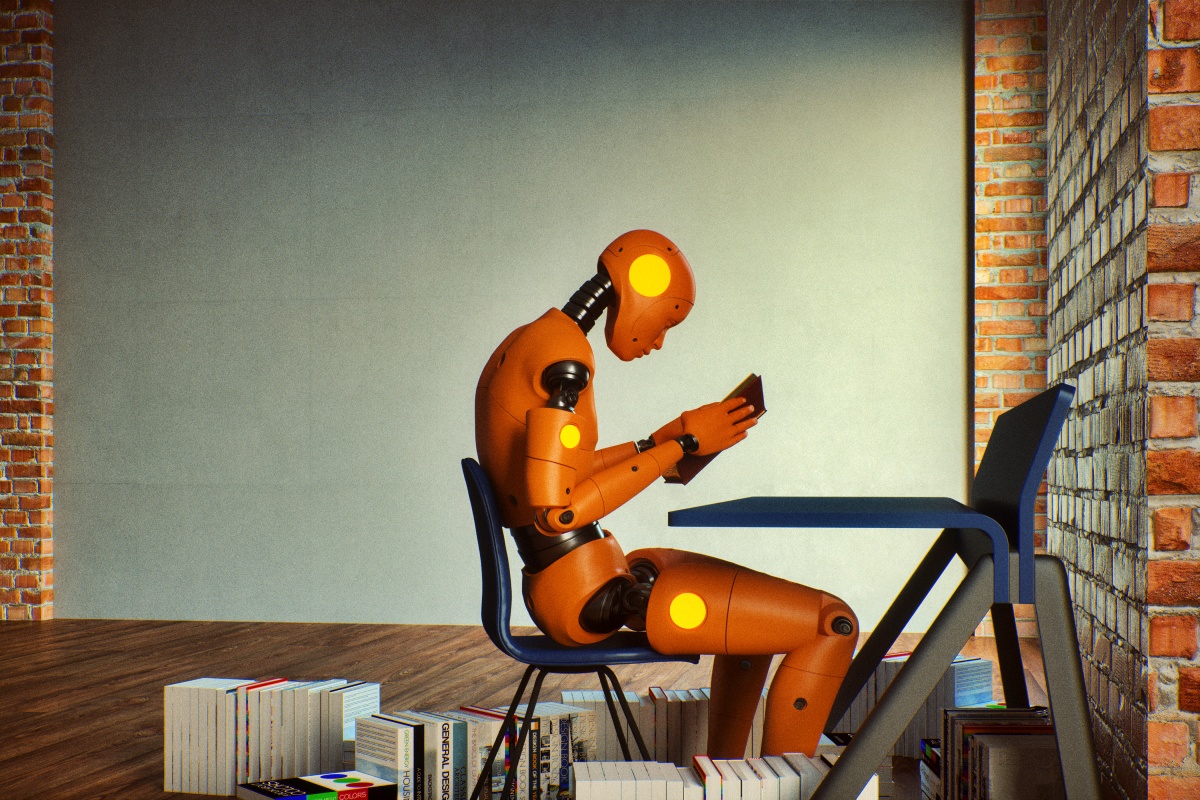Robot reading a book