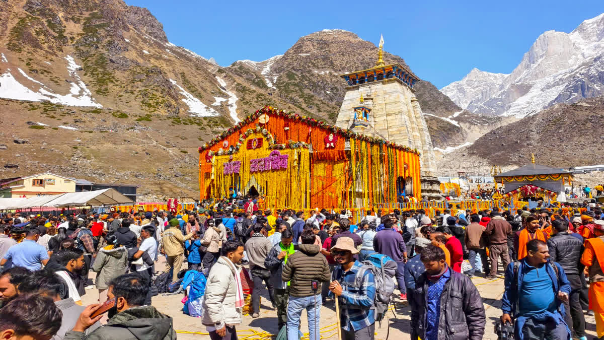 Devotees at Kedarnath Dham mark a heavy rush during the ongoing Char Dham Yatra.