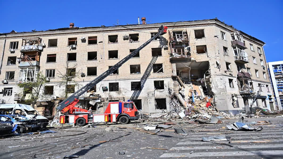 Ukrainian Drones, Missiles Kill 6 In Russia And Crimea, Fresh Bombing Of Kharkiv Leaves 1 Dead Rrescuers work in a damaged apartment house after it was hit by Russian air bomb killing at least 3 and injuring 23, in Kharkiv, Ukraine, on June 22, 2024.