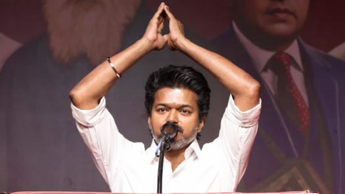 Tamilaga Vettri Kazhagam (TVK) chief and actor Vijay addresses a special general body meeting of the party, in Mamallapuram on Wednesday, November 5, 2025.