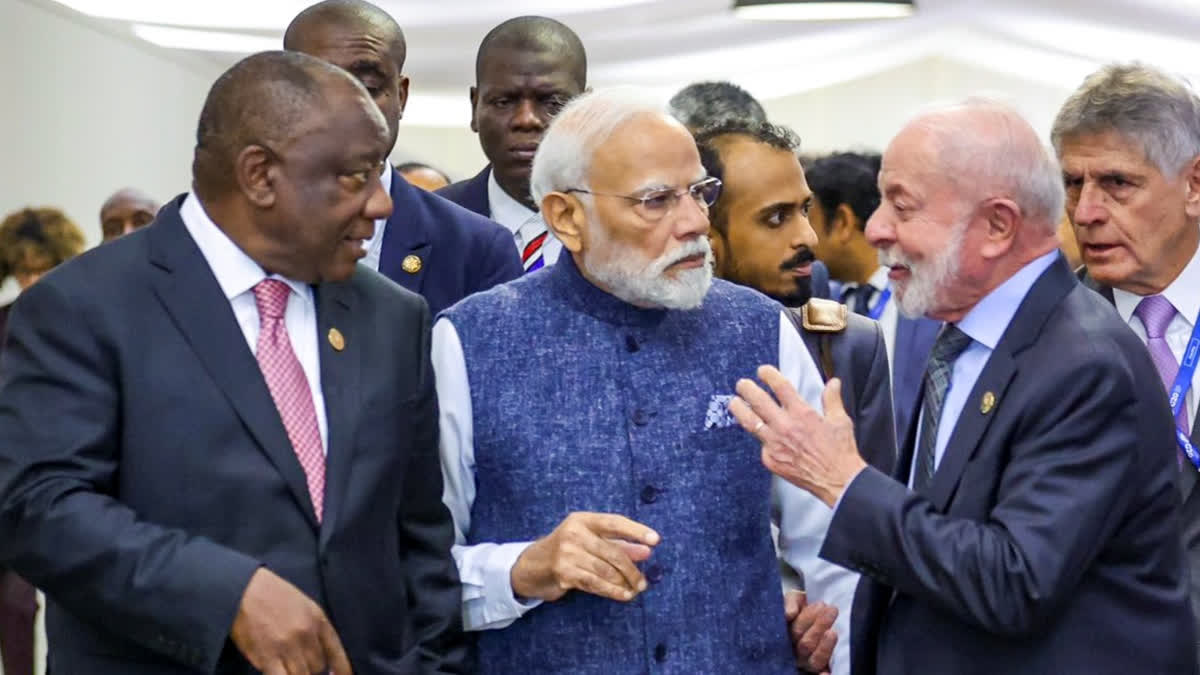 Three Continents, One Voice: IBSA Pushes For A More Inclusive Global Order Prime Minister Narendra Modi with South African President Cyril Ramaphosa, left, and Brazilian President Luiz Inacio Lula da Silva, right, during IBSA Leaders' meeting, on the sidelines of the G20 Summit, in Johannesburg, South Africa.