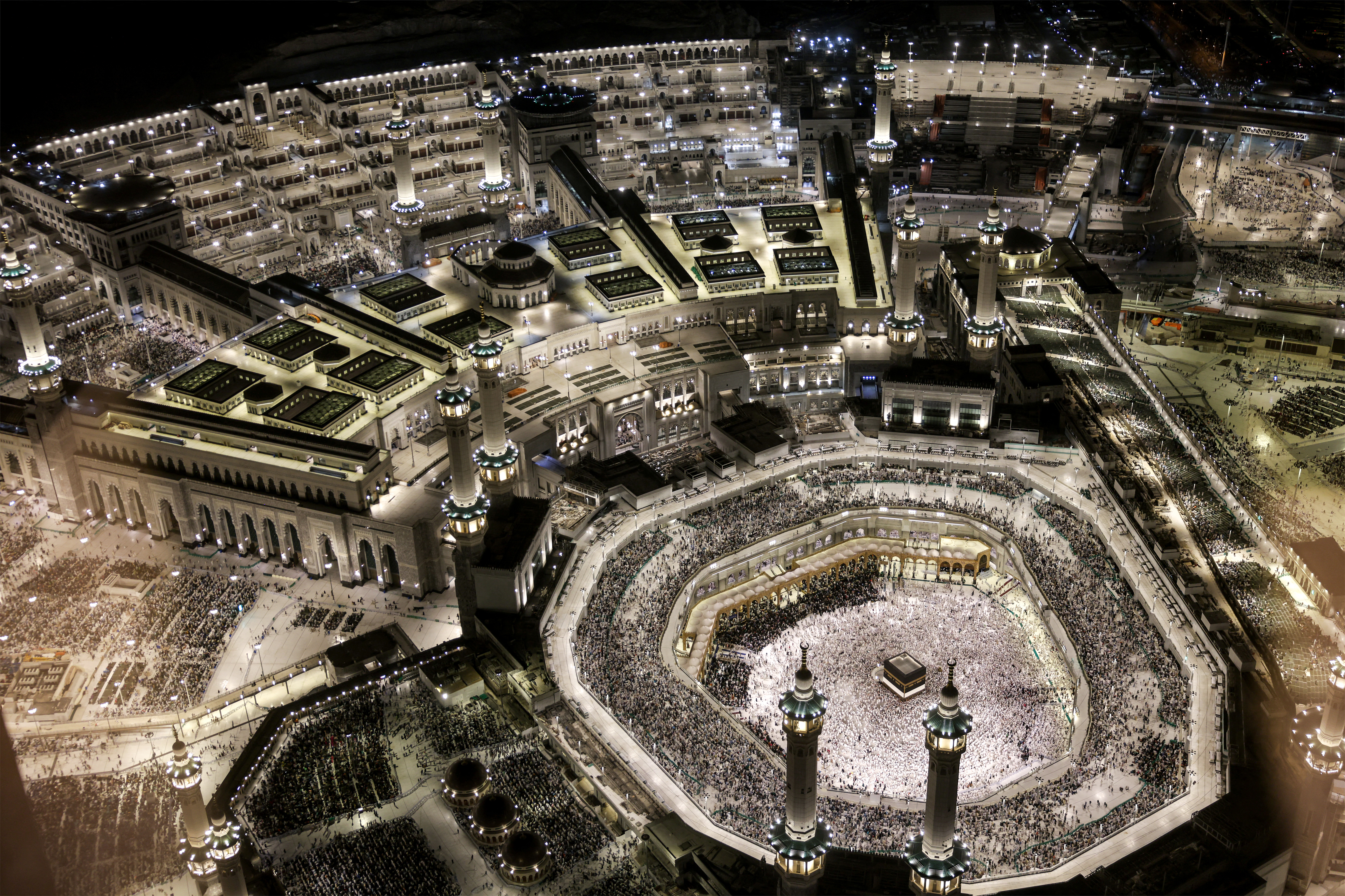 A night-view of the holy Kaaba during Hajj in Mecca, Saudi Arabia