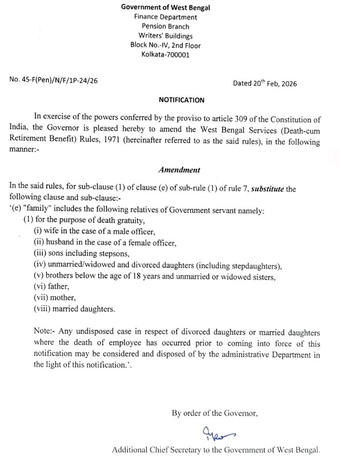 Bengal Government Employees Death Gratuity Notice