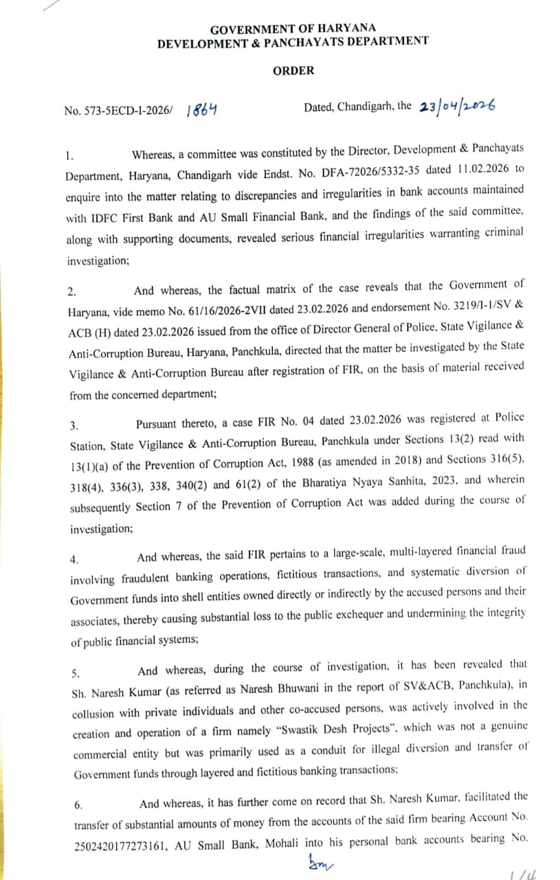Action in Haryana Bank Scam