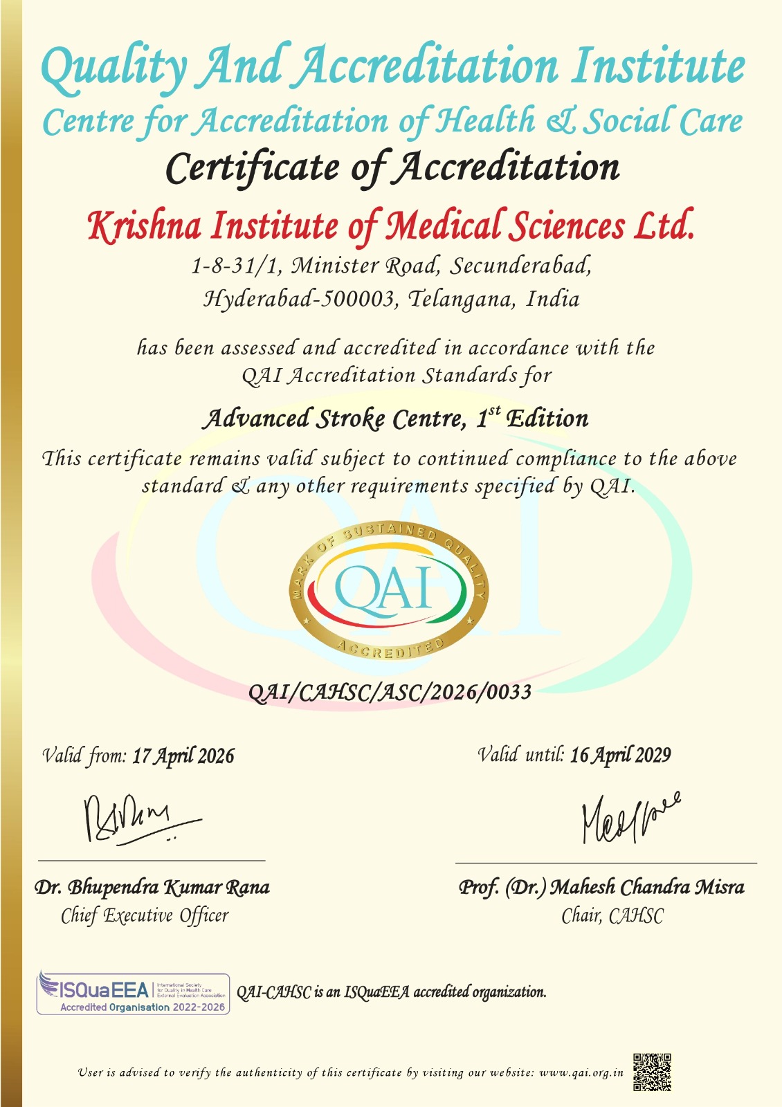 KIMS got QAI Accreditation On Stroke Tratment