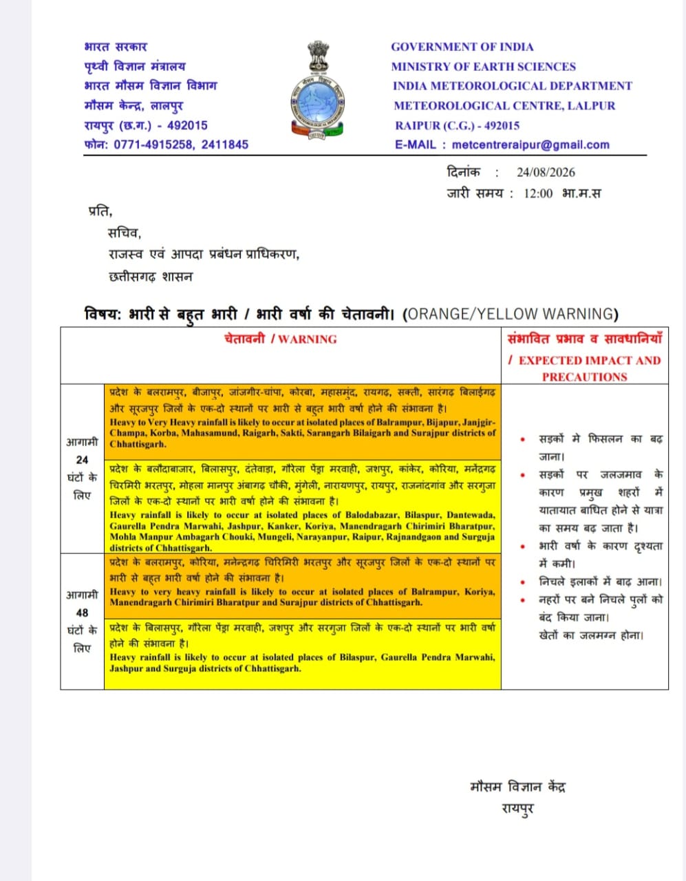 Chhattisgarh monsoon activity