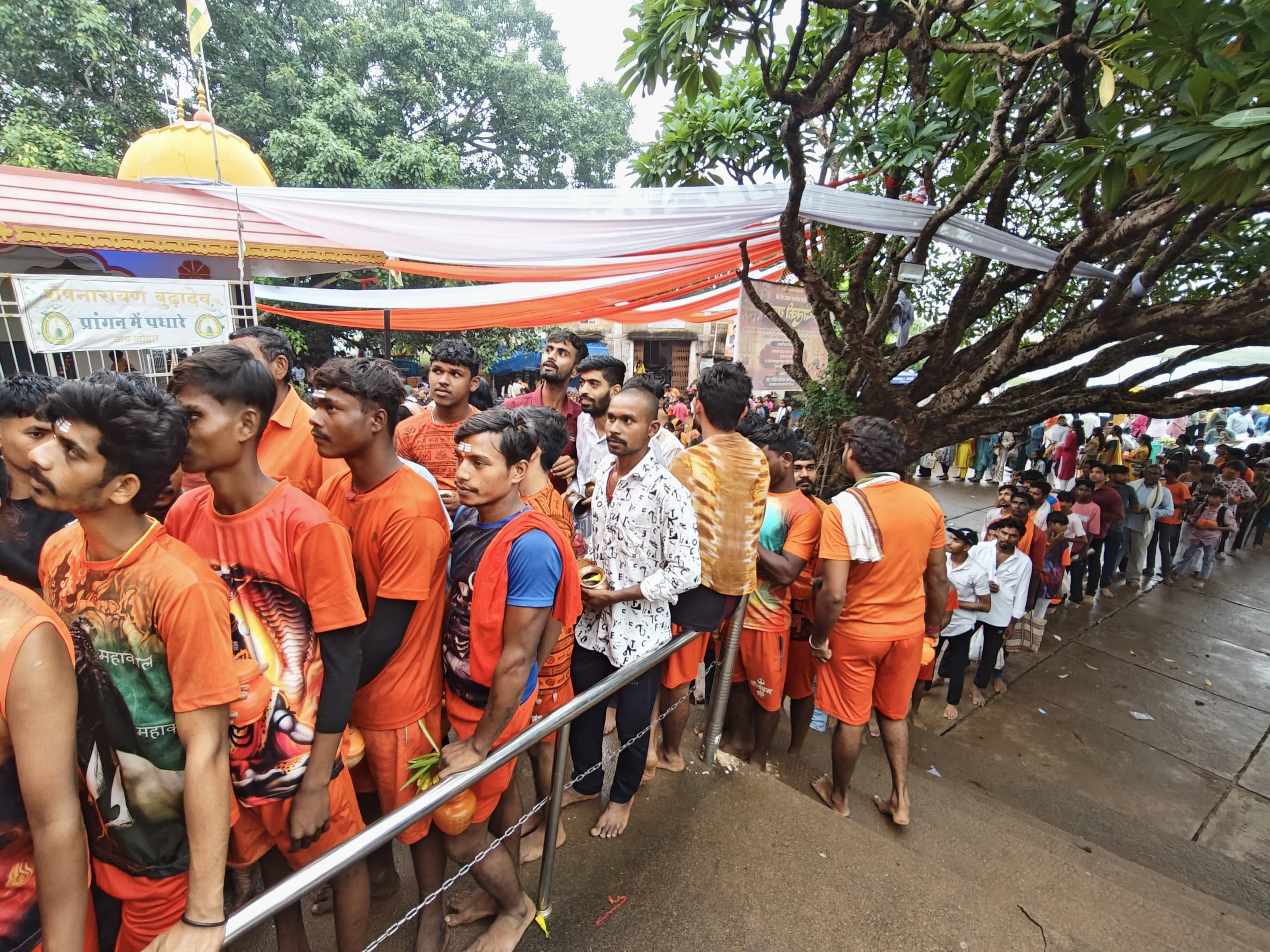 Crowd of Shiva devotees at Shiva temple in Dhamtari