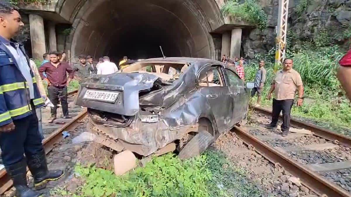 Car Plunges Onto Railway Tracks from Navi Mumbai's Parsik Hill, Driver Injured