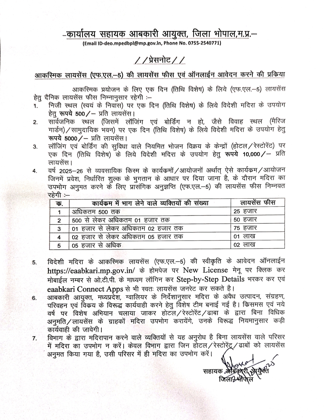 MP New Year Celebration Excise Rule