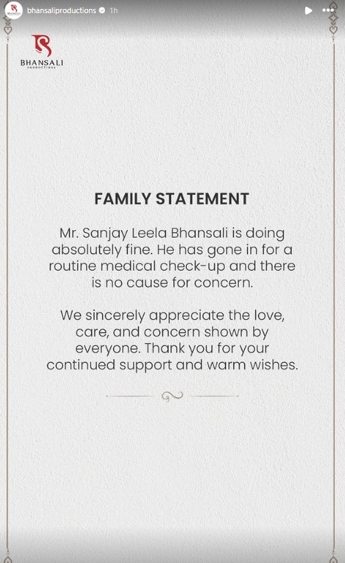 sanjay leela bhansali family statement
