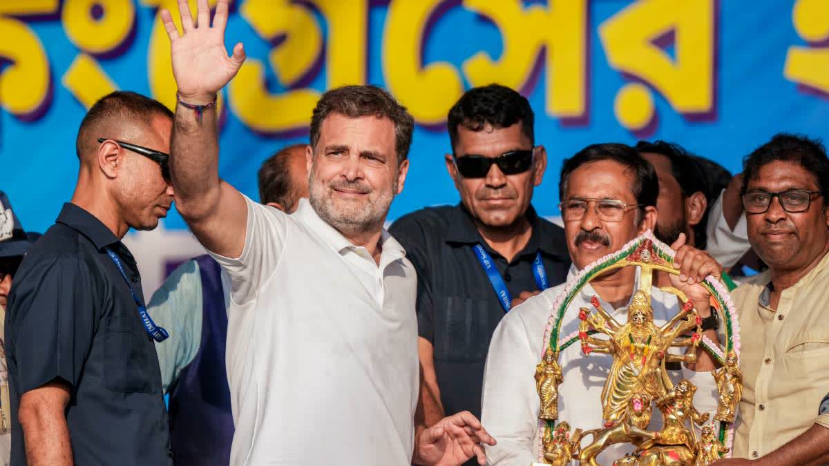 Rahul Gandhi at an election campaign rally in Sermapore on Saturday.