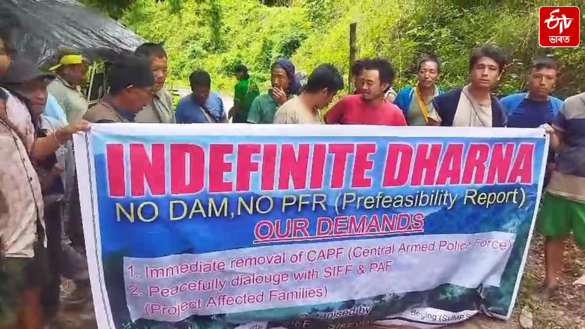Local people protest against the river dam in Siang, Arunachal Pradesh