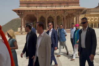 US Secretary of State Marco Rubio was given a grand Rajasthani welcome upon his arrival in Jaipur on Monday.