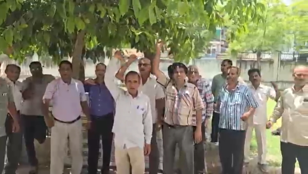 Employees staging a protest by boycotting work at the Government Press Office