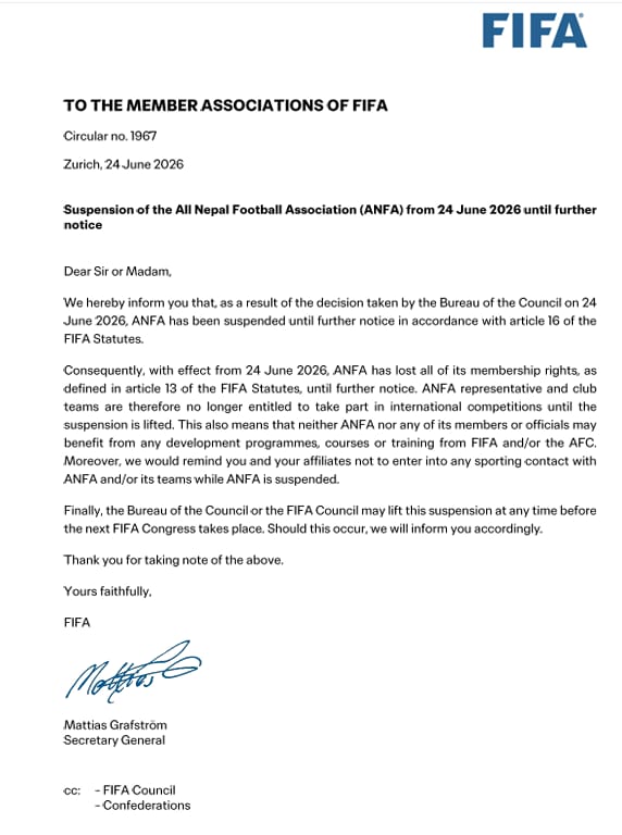 FIFA ने ANFA को सस्पेंड किया