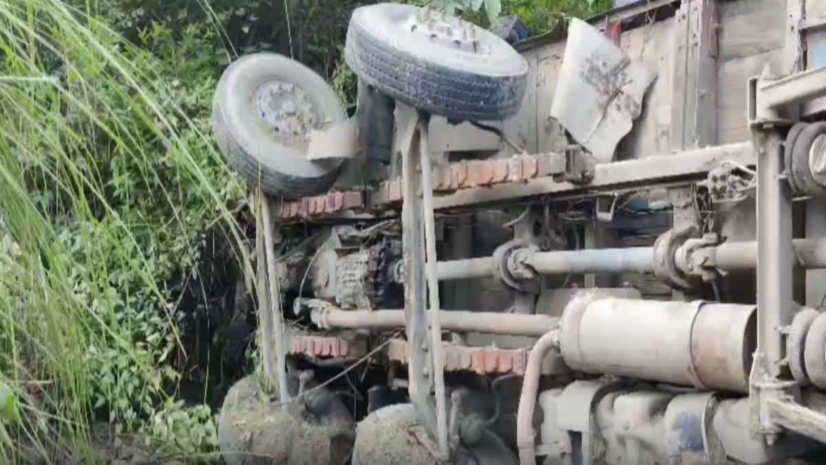 The truck inside the gorge following the accident.
