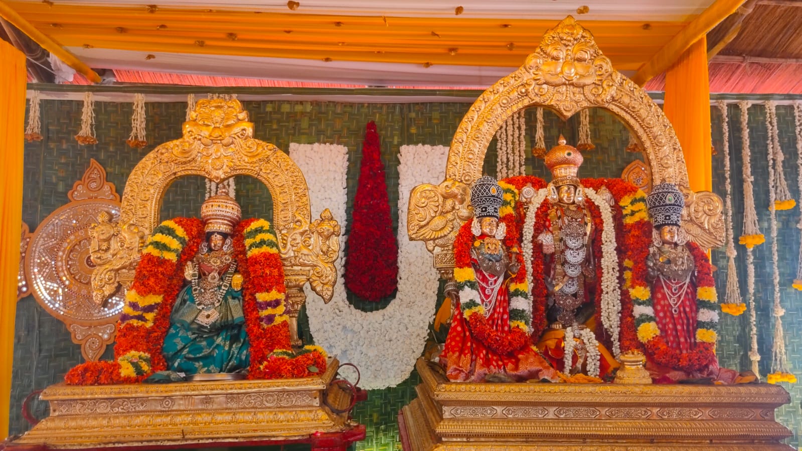 breathtaking adornment of the Lord during the Kalyana Utsav at the Sri Rama Vaikunthanatha Temple.