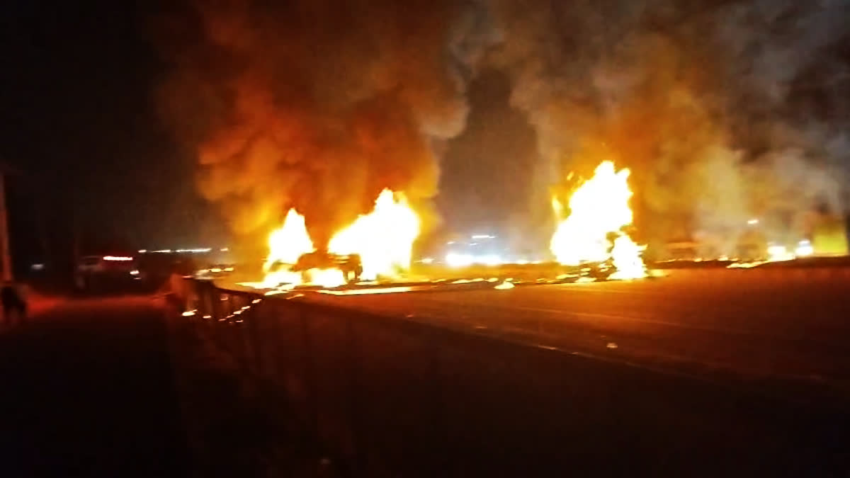 Several Killed As Bus Catches Fire After Collision With lorry Truck In Karnataka