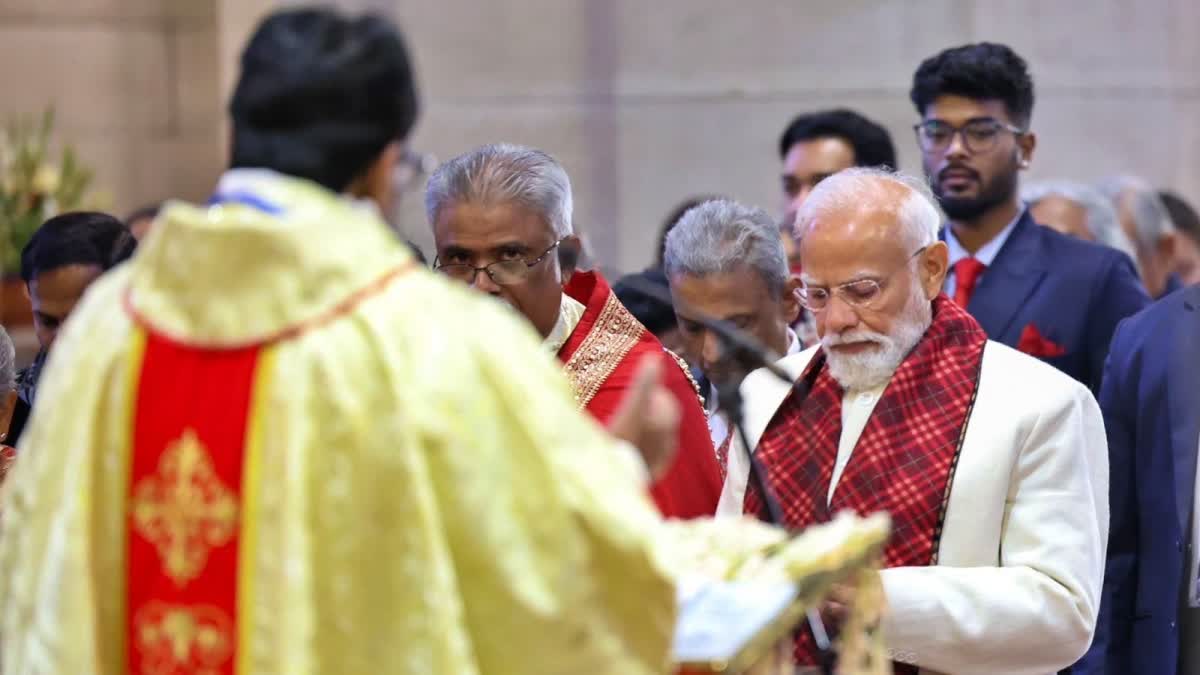 Prime Minister Narendra Modi attends the Christmas morning service at The Cathedral Church of the Redemption in New Delhi on Thursday, Dec 25 2025