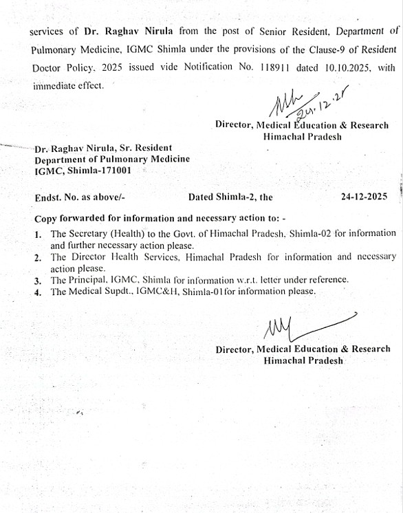 IGMC Doctor Service Terminated