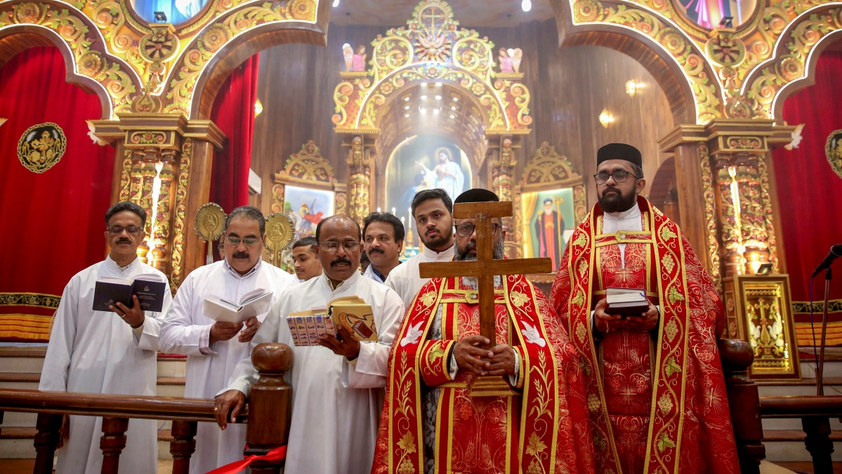 Priests offer prayers on the eve of the Christmas festival, at St Thomas Orthodox Cathedral Church, in Bhopal, Madhya Pradesh, Wednesday, Dec. 24, 2025